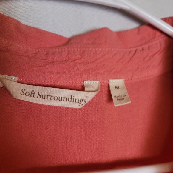 Soft Surroundings Women's Button Up 100%Cotton Salmon Top Size M Lace Detail - Picture 2 of 12